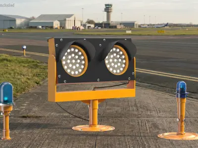 Runway Guidance Light Set with Beacons Yellow 3D model