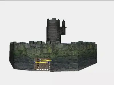 Medieval Fortress with Tower and Double Gates 3D model