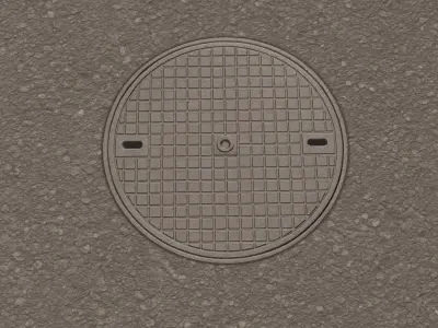 3 types Manhole decal Low-poly 3D model