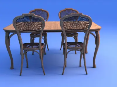 Art Nouveau Dining Table and Chairs - rigged 3D model