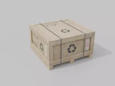 Flat Cube Wooden Crate - Customizable Shipping Box Low-poly 3D model