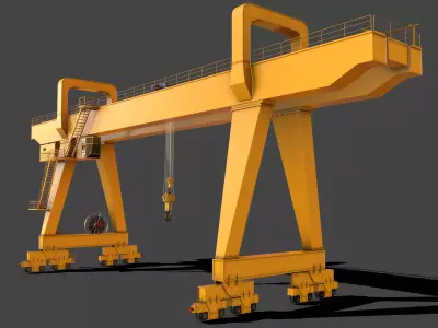PBR Double Girder Gantry Crane V2 - Yellow Low-poly 3D model