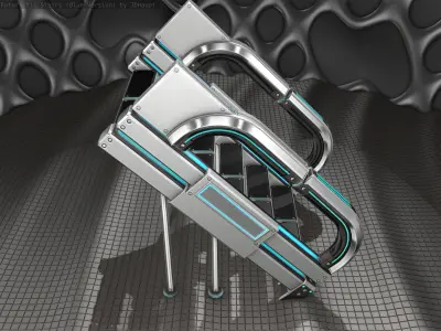 Sci-Fi Stairs - 4 - Silver Blue Neon Light Version Low-poly 3D model