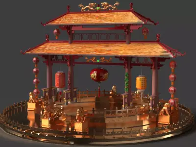 Chinese ancient gate  3D model by aceimagedesign-1