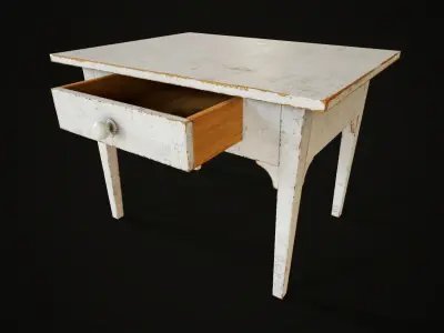 Old vintage painted table with a drawer  Low-poly 3D model
