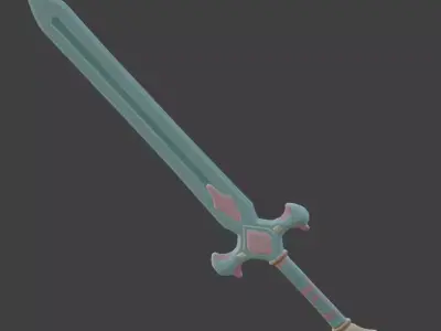 Magical Teal Fantasy Knight Sword 3D Model Low-poly 3D model