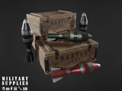 Military Supplies Pack - Mortar Ammo Box Low-poly 3D model