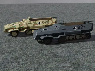 WW2 German SdKfz Half Track with Panzer Grenadiers 3D model