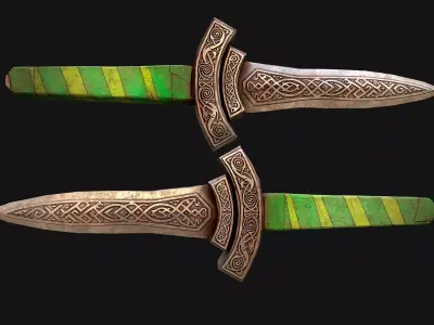 Medieval Wooden Dagger Knife Sword Weapon Set Low-poly 3D model