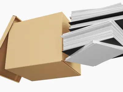 Cardboard Archival Storage Box with Paper Documents 3D model