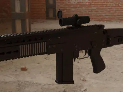 Modern military assault rifle with optic Low-poly 3D model