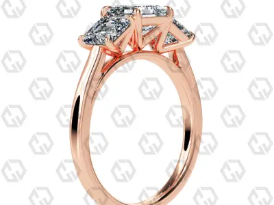 Ring 131 Asscher 3 stone ring plain cathedral shank 3D print model