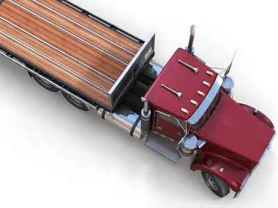 Kenworth  W900L flatbed trailer Low-poly 3D model