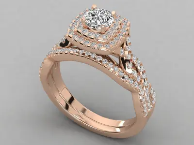 Round Cut Diamond Double Halo Twisted Style Bridal Set Ring  3D print model