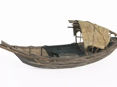 Ancient wooden boats carried on water 3D model