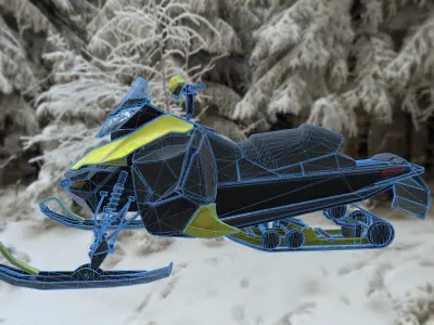 Snowbike snowmobile Low-poly 3D model