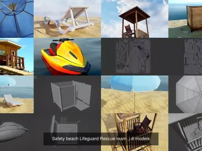 Safety beach Lifeguard Rescue team  3D Model Pack