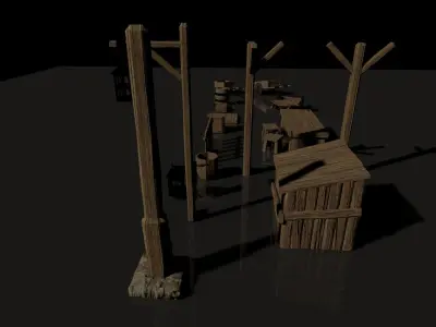 Medieval environment peripherals pack  Low-poly 3D model