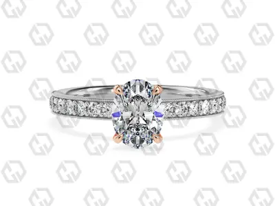Ring 166 Oval Shape milgrain pave set ring with Gems 3D print model