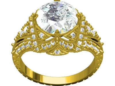 Antique Art Deco Filigree Engagement Ring 3D print model get