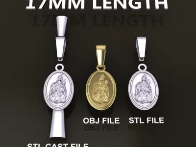 Oval Antique Mother Mary Pendant 17mm Length 3D print model