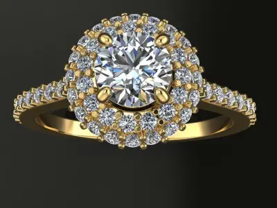 Dome Diamond Halo Flush Band Engagement Ring 3D print model