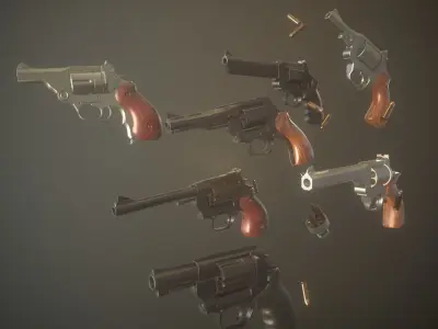Pistols - Revolver parts Pack Low-poly 3D model