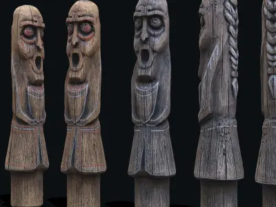 Totem wood 4 pbr 4k Low-poly 3D model