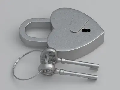 Vintage Love Heart PADLOCK With SKELETON Keys Silver 3D model