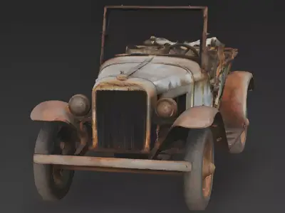 WWI Military Staff Car Wreckage 3D Model 3D Model Low-poly 3D model