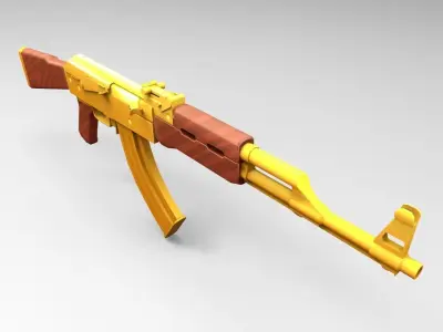 AK 47 Gold Low Poly Mobile Game Ready model Low-poly 3D model