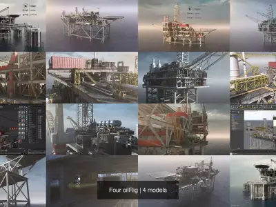 Four oilRig 3D Model Pack