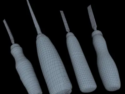 Chisels Low Poly three woodworking tools - three woodworking ... Low-poly 3D model
