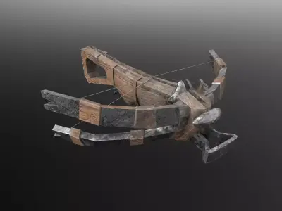 Game-ready crossbow wooden weapon Low-poly 3D model
