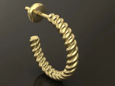 Earring Hoop Rope Twist Opened Back 15MM DIAMETER 3D print model