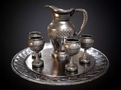 Silver wine set Low-poly 3D model