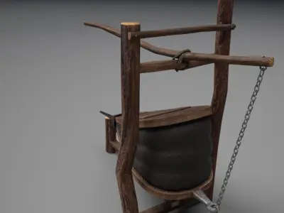 Medieval Blacksmith Bellows with holder Low-poly 3D model