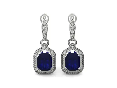 Cushion-Cut Dangle Earrings with Pave Diamond Halos 1204 3D print model