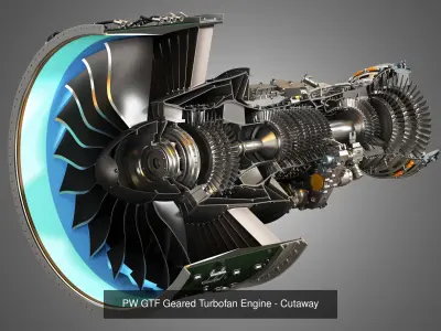 PW GTF Geared - PW F100 - 220 -Turbofan Engines - Cutaway 2 in 1 3D Model Pack
