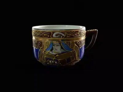 Vintage Qajar Persian Tea Cup  Hand Painted PBR Porcelain 3D model