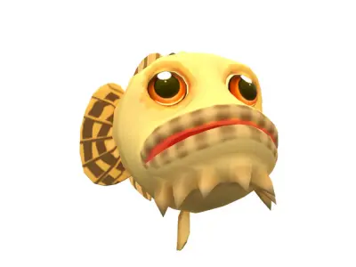 Oyster Toad Fish Cartoon Animated Low-poly 3D model
