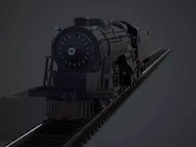 locomotive steam on tracks Low-poly 3D model
