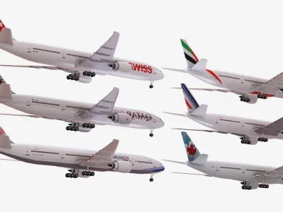 Bundle 6x Boeing 777-300 Low-poly 3D model