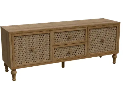 Mid-Century Modern Rattan Distressed Tv Stand Low-poly 3D model