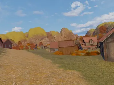 Coastal Village At Sunset 3D model