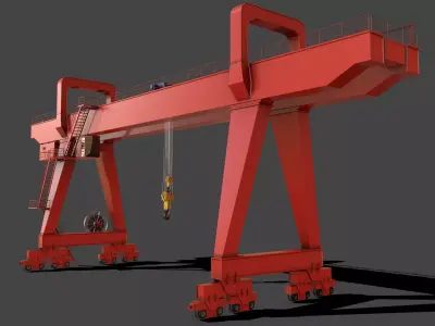 PBR Double Girder Gantry Crane V2 - Red Low-poly 3D model