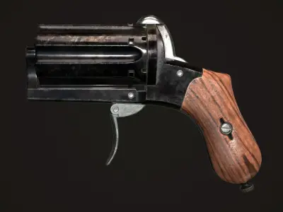 Pepperbox Revolver Dark Low-poly 3D model