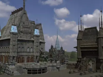 castle with two towers 3D model