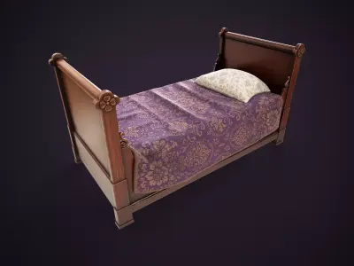 Vintage single bed Low-poly 3D model purchase