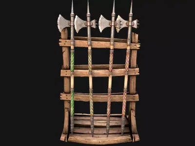 Medieval Weapon Rack Halberds Polearm Furniture Set Low-poly 3D model